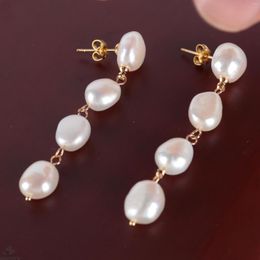 Dangle Earrings 7-8mm Natural White Baroque Pearl Earring 18k Ear Drop Fashion Classic Accessories Gift Jewellery