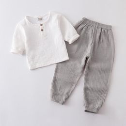 Clothing Sets Toddler Kids Baby Boy Girl Solid Pullover Long Sleeve Cotton Linen Sweatshirt T Shirt Apparel Fall Outfits 4t