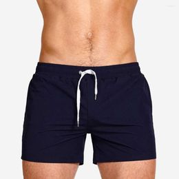 Men's Shorts European And American Solid Colour Beach Three Point Fashionable Simple Triangular Mesh Lining Swimming Sports Fitness