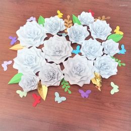 Decorative Flowers 2023 Giant Paper Foam Roses Backdrops 13pcs Leaves 11pcs Butterflies 14pcs Wedding Decor Rose Artificielles Pour Le