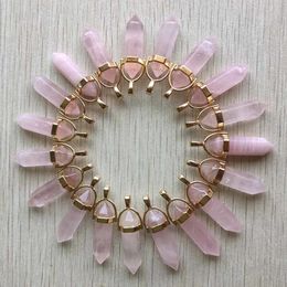 Natural Stone Hexagon Prism Rose Quartz Pendants Fit Earrings Necklace Jewellery Making
