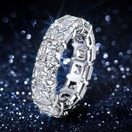 TiffanyhsqWedding Rings Eternity Asscher Cut Lab Diamond Ring White Gold Filled Engagement Wedding Band Rings for Women Men Finger Party Jewellery Gift
