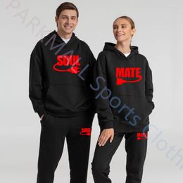 Men's Tracksuits Couple Hoodie Set Soul Mate Print Sweatshirt Sweatpants Suit Jogging Tracksuit Women Hoody Casual Sportswear Clothing