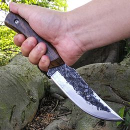 Survival Straight knife Titanium Coated Drop Point Blade Outdoor Camping Hiking Hunting Tactical Knives With Kydex Calcined knife