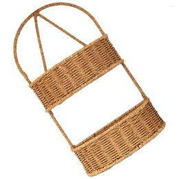 Decorative Flowers Imitation Rattan Wall-Mounted Basket Hanging Organizer Fruit Vegetable Storage Holder Planter Flower Sundries