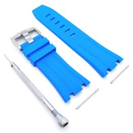 28mm - 24mm Sky Blue Rubber Band Strap For AP Royal Oak Offshore 42 mm Watch
