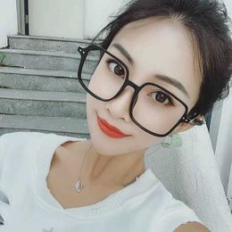 New net red Personalised plain anti Blu ray glasses women's Korean version trend thin large frame ins flat lens