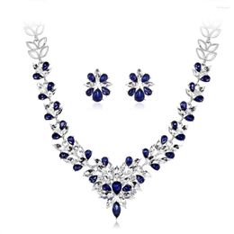 Necklace Earrings Set Luxury Dark Blue And Earring Crystal Zircon Bridal Jewelry Gift For Wife