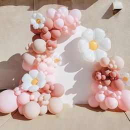 Other Event Party Supplies 110PCS White Flower Daisy Theme Arch Garland Balloons 51012inch Pink Peach Latex Ball Kits Woman Birthday Anniverary Gifts 230812