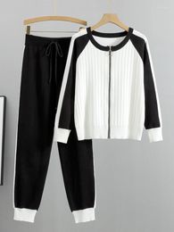 Women's Two Piece Pants Casual Two-Piece Sweater Cardigan Jacket Women Autumn/winter Womens Knitted Suit Fashion Baseball Sport Set Loose