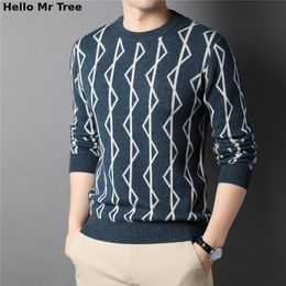 Men's Sweaters 100 Merino Wool Thick Sweater Men Clothing Autumn Winter Arrival Fashion High Street Striped Pullover 230812