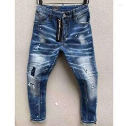 Men's Jeans Trendy Style High Street Moto&Biker Slim Fashion Casual Letter Hole Denim Pants 801-1#