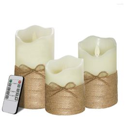 Candles 3pcs Flameless Rope Bowknot Remote Control LED Candle Lamp Home Simulation Battery Powered Wedding Party Decoration