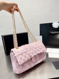 Single shoulder bag chain bag, high-quality version, luxurious appearance, diamond pattern gold buckle chain woven material