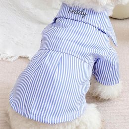 Dog Apparel Personalised Name Pet Short-sleeved Striped Shirt With Bow Tie Custom Spring And Summer Cute Clothes Teddy