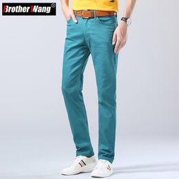 Mens Jeans Autumn Bright Stretch Fit Trendy Denim Straightleg Trousers Male Red Lake Blue Yellow 230812