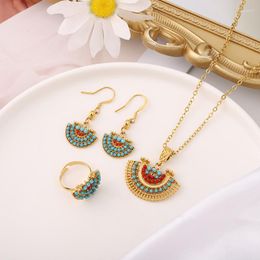 Necklace Earrings Set MANDI Two Colors Natural Stone Inlaid Ring Professional Colorfast Gold Plated Ladies