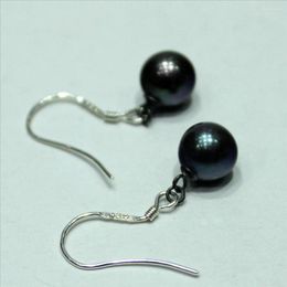 Dangle Earrings YINANYIMEI Beautiful Fine Jewelry Round Black Freshwater Pearl Silver Ear Hook 7-8mm