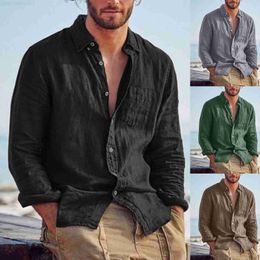 Men's Casual Shirts Retro Cotton Linen Shirts for Men Long Sleeve Loose Casual Beach Style Shirts Summer Solid Color Turn-down Collar Hot Sale Shirt L230813