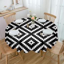 Table Cloth Geometric Square Texture Black Round Tablecloth Waterproof Wedding Party Cover Holiday Dining