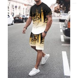 Men's Tracksuits T-shirt Shorts 2-piece Set Sportswear Suit Casual Streetwear High Street Beach Male Clothes Outfit Fashion Summer 2023