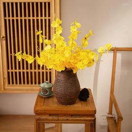 Decorative Flowers 4Pcs Yellow Silk Simulation Dancing Orchid Plant Home Living Room Wedding Decoration Artificial