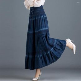 Skirts Jeans Long Women's Denim Maxi Casual Elastic High Waist Party Solid 2023 Summer Skirt Pleated Jupes Femininas Ropa Mujer