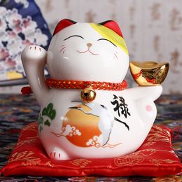 Decorative Objects Figurines 4 inch Ceramic Maneki Neko Figurine Lucky Cat Money Box Fortune Ornament Piggy Bank Feng Shui Business Gift 230812