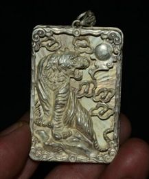 Decorative Objects Figurines 6Cm Rare Chinese Miao Silver Feng Shui 12 Zodiac Year Tiger Luck Amulet Pendant 230812