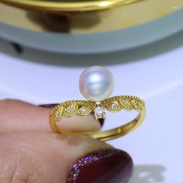 Cluster Rings MeiBaPJ 8mm Round Natural Freshwater Pearl Wing Ring Real 925 Sterling Silver Fine Wedding Jewellery For Women