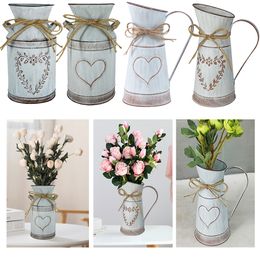 Vases Vintage Garden Metal Flower Vases Home Wedding Artificial Flowers Bucket Barrel Holder Shabby Chic Country Style Jug Can Craft 230812