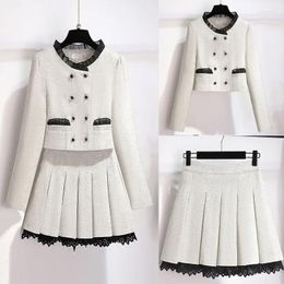 Work Dresses Fragrant White Suit Women Elegant Vintage Tweed Jacke Coat Top And Mini Skirt Two Piece Set Outfit Winter Jacquard Korea