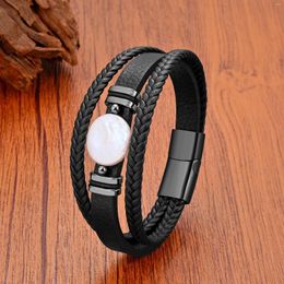 Charm Bracelets Natural Irregular Freshwater Pearl Bracelet For Woman Multilayer Leather Bangles Man Stainless Steel Wristband Jewellery