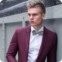 Men's Suits Burgundy Men For Wedding Suit Set Slim Fit Man Blazers Jacket Pants 2Piece Elegent Designs Groom Tuxedo Prom Wear