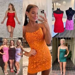 Junior Girl Homecoming Dress 2k24 Short Lace Appliques Lady Prom Pageant Formal Cocktail Event Party Runway Black-Tie Gala Wedding Guest Hoco Gown Bridesmaid Orange