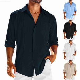 Men's Casual Shirts 2023 Hot Sale Fashion New Men's Clothing Cotton Linen Shirt For Men Hemp Lace Casual Wrist Pocket Casual Inch Men's Shirt L230813