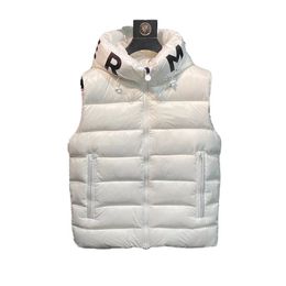 23SS Basit kolsuz ceket Sonbahar ve kış yeni beyaz ördek aşağı kapüşonlu yelek aynı moda olan erkek ve kadınlar S-2XL