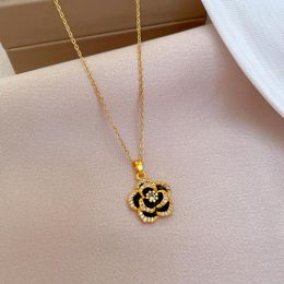 Pendant Necklaces LUCKY99 Black Flower Camellia Micro For Women Elegant Golden Plated Fashion Jewellery Party Gifts