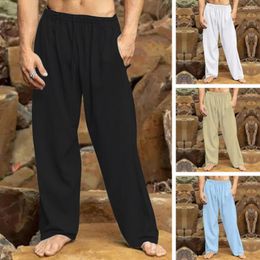 Men's Pants Lightweight Men Streetwear Elastic Waist Straight Wide Leg Sport Trousers Casual Long In Solid Colours Mid-rise