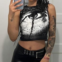 Women's Tanks Crop Tops Women Summer Punk Gothic Eye Printed Slim Tank Fashion Streetwear 2000s Aesthetic Y2k Clothing Night Club Outfits