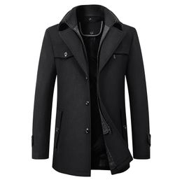 Men's Trench Coats Men Trench Coat Autumn Winter Thermal Classic Solid Colour Lapel Slim Fit Overcoat Male Business Leisure Wool Blends Coat 230812