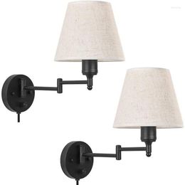 Wall Lamp Plug-in Sconce Set Of 2 With Cord And Fabric Shade Easy To Instal Universal Holder For