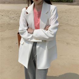 Women's Suits White Blazer Women Spring Korean 2023 Loose Chic Office Outerwear Double-Breasted Vintage Tops Long-Sleeved Suit Coat Female