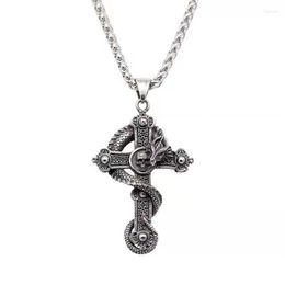 Pendant Necklaces Vintage Mens Dragon Skull Cross Stainless Steel Necklace Jewellery Chain Accessories Items