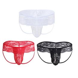 Briefs Panties Men Lace Crotchless Thong Erotic Sexy Lingerie Sissy See through Open Crotch Low Waist Gay Underwear 230812