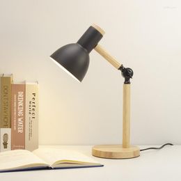 Table Lamps LED Nordic Wooden Art Iron Multi-angle Desk Lamp Eye Protection Reading Living Room Bedroom Home Decor