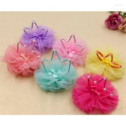 Hair Clips 3D Princess Crown Chiffon Flowers Handmade Floral Button Patch Sticker Fit Girls Jewelry DIY Clip Headband 10pcs