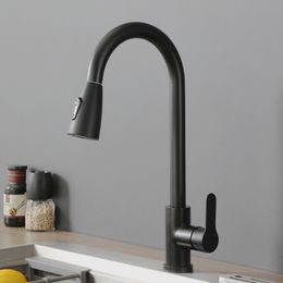 Black Kitchen Faucet Flexible Pull Out Water Tap Sprayer Stream Rotation Sink Tapware Wash For