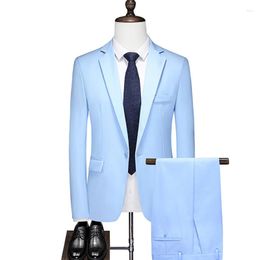 Men's Suits 2023 Men Formal Wear Solid Colour Slim Business Casual Suit Two Pieces Coat Pants Groom Dress Blazers Jacket Trousers