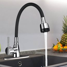 Polished Kitchen Basin Faucet Chrome Black 360 Rotating Single Handle Cold and Hot Water Mixer Tap